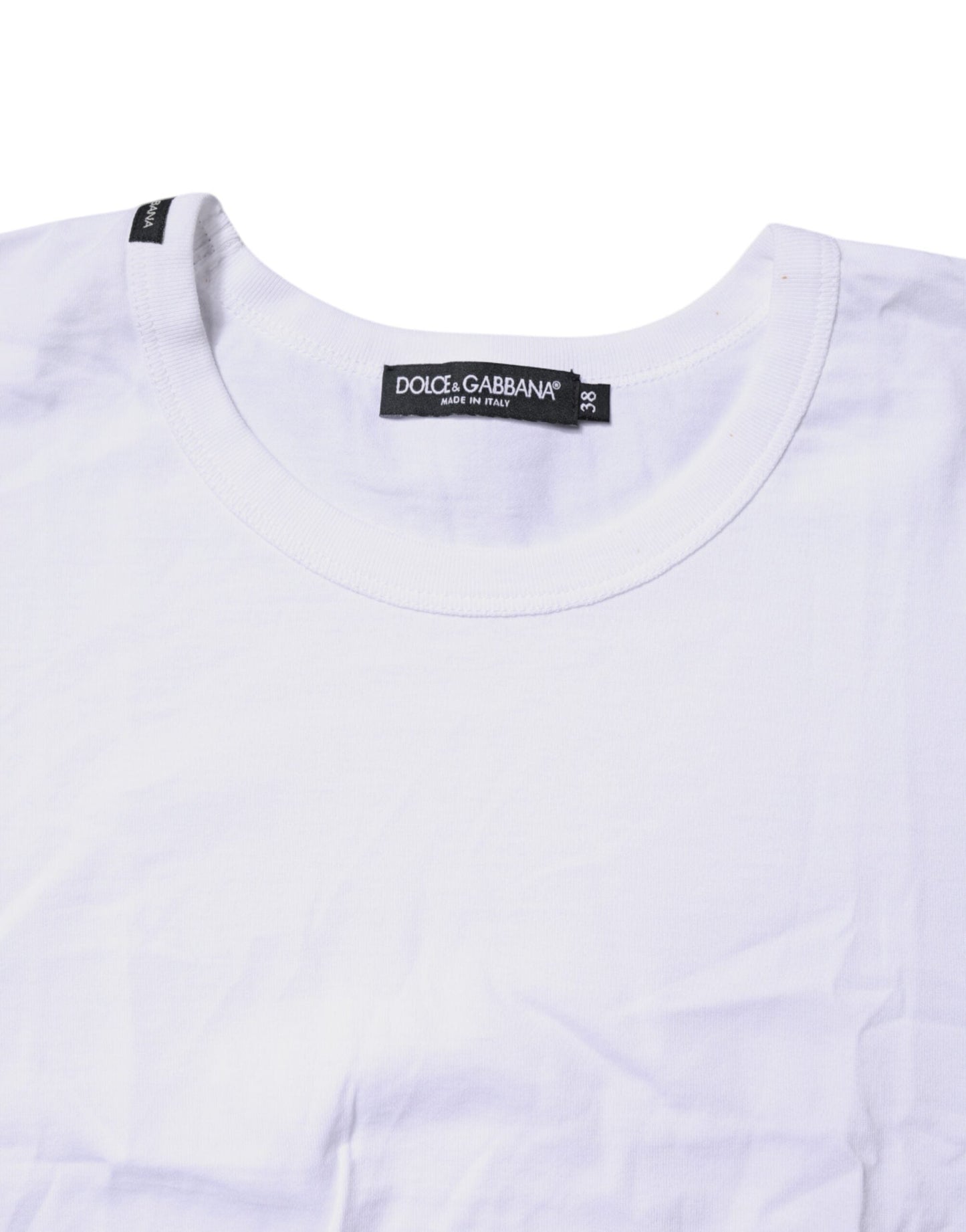Dolce & Gabbana White Cotton Crew Neck Cropped Top T-shirt