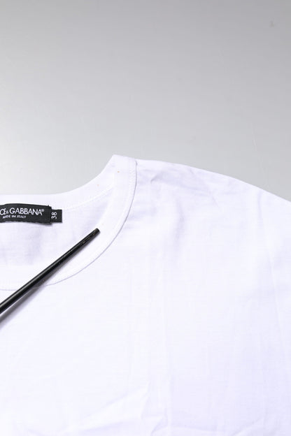 Dolce & Gabbana White Cotton Crew Neck Cropped Top T-shirt