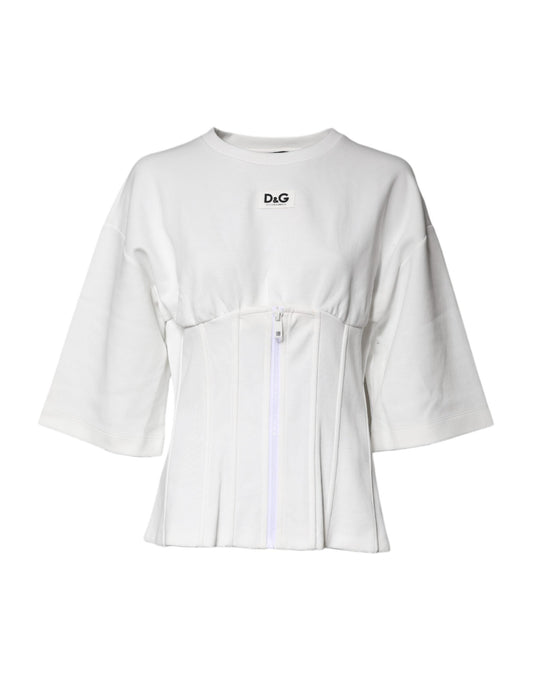 Dolce & Gabbana White Cotton Blend 3/4 Sleeves Blouse Top