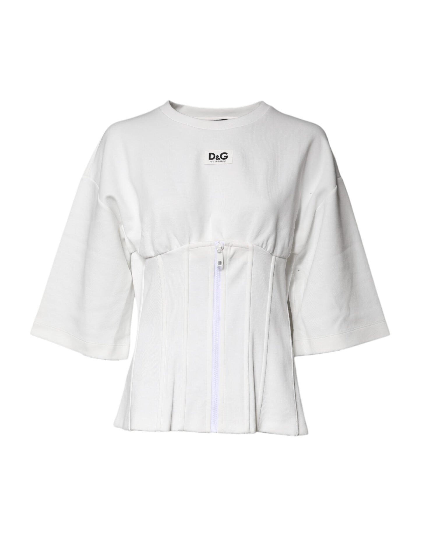 Dolce & Gabbana White Cotton Blend 3/4 Sleeves Blouse Top