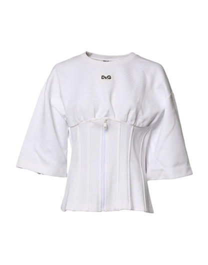 Dolce & Gabbana White Cotton Blend 3/4 Sleeves Blouse Top