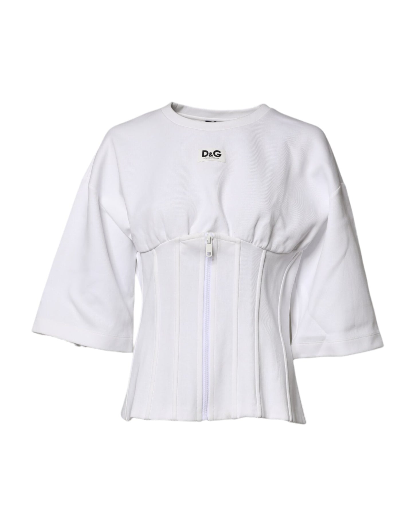 Dolce & Gabbana White Cotton Blend 3/4 Sleeves Blouse Top