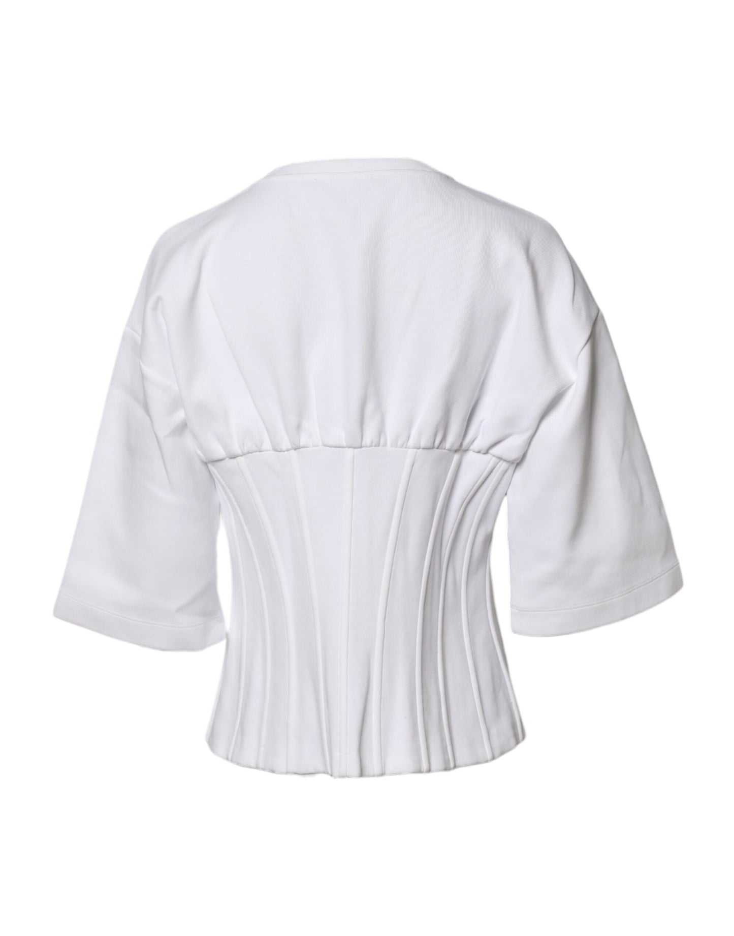 Dolce & Gabbana White Cotton Blend 3/4 Sleeves Blouse Top