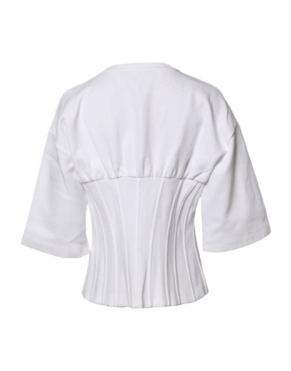 Dolce & Gabbana White Cotton Blend 3/4 Sleeves Blouse Top