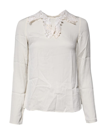 Dolce & Gabbana Cream Floral Lace Long Sleeves Blouse Top