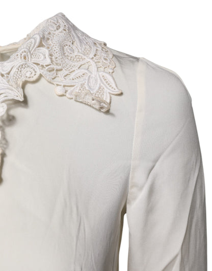 Dolce & Gabbana Cream Floral Lace Long Sleeves Blouse Top