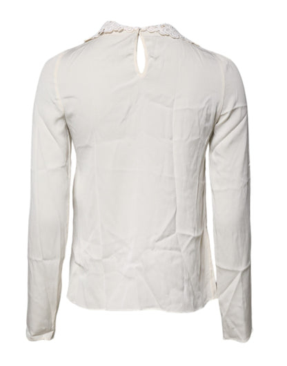 Dolce & Gabbana Cream Floral Lace Long Sleeves Blouse Top