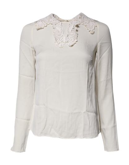 Dolce & Gabbana Cream Floral Lace Long Sleeves Blouse Top