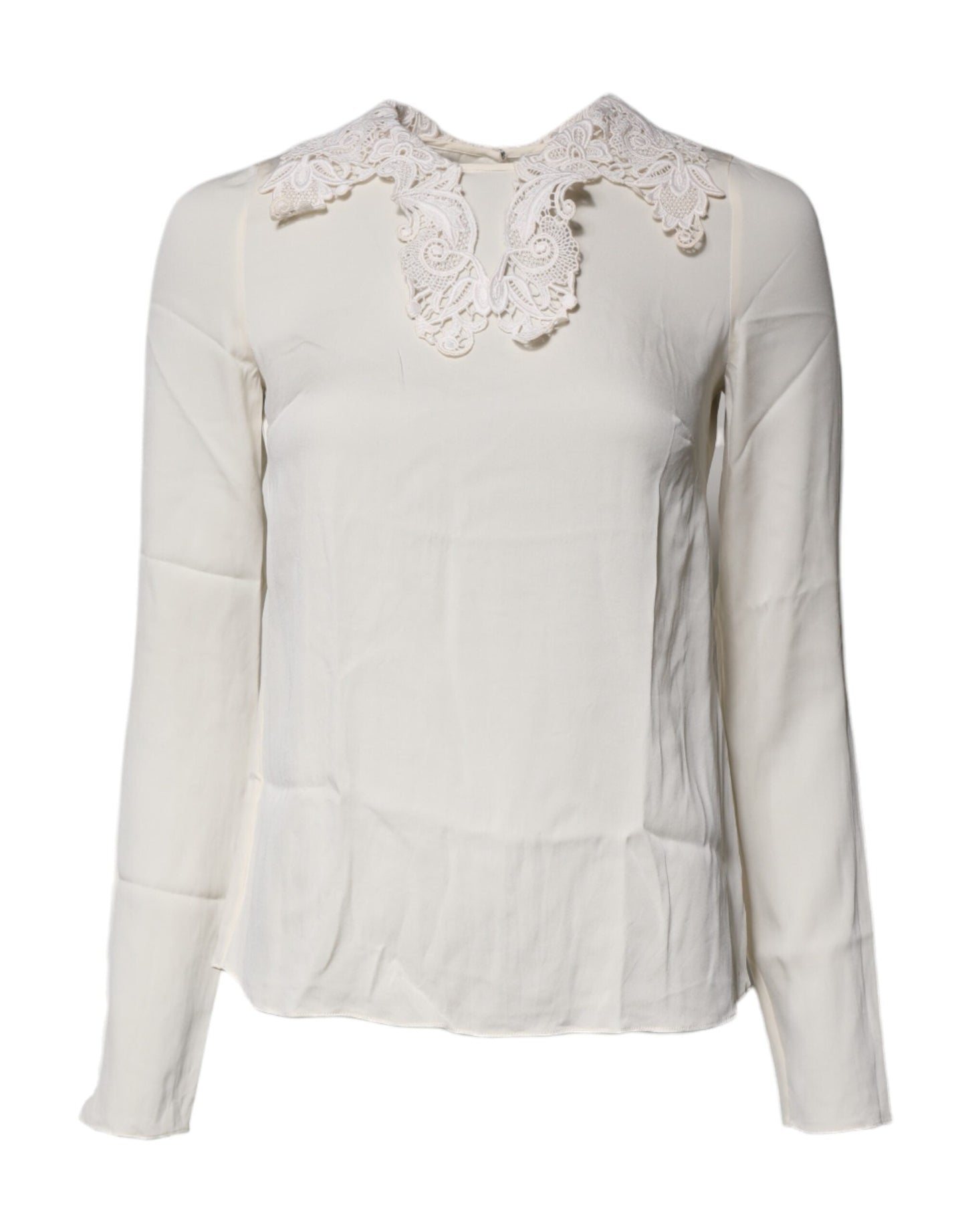 Dolce & Gabbana Cream Floral Lace Long Sleeves Blouse Top