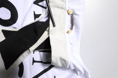 Dolce & Gabbana White Cotton Silk Blend Ascot Collar T-shirt