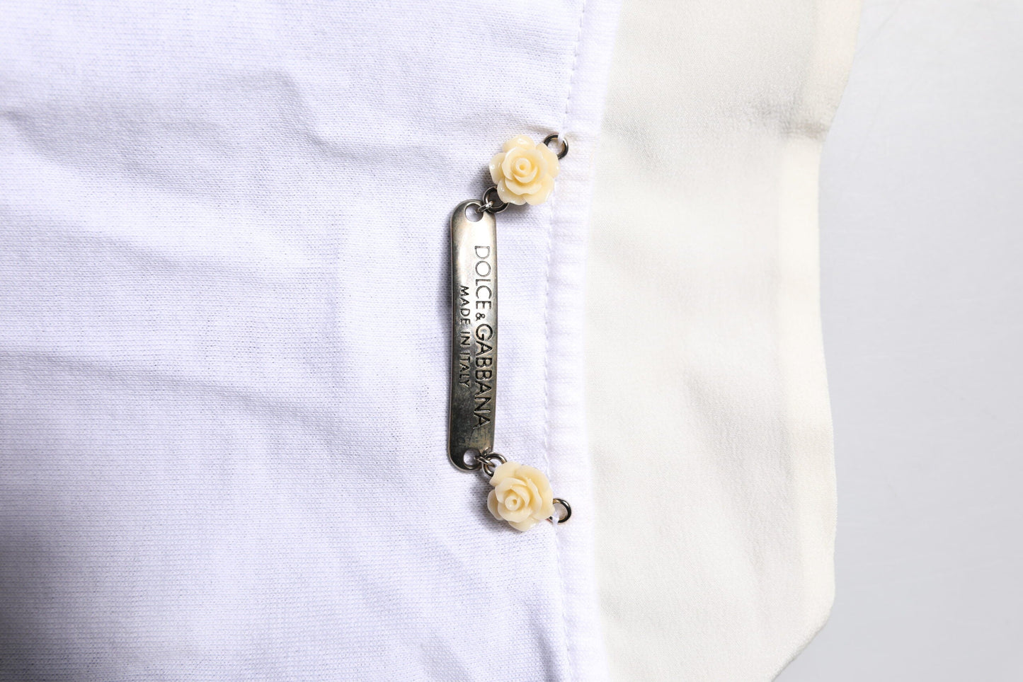 Dolce & Gabbana White Cotton Silk Blend Ascot Collar T-shirt