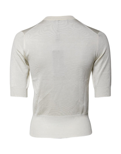 Dolce & Gabbana Cream Short Sleeve Silk Round Neck Blouse Top