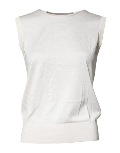Dolce & Gabbana Cream Sleeveless Silk Round Neck Tank Top