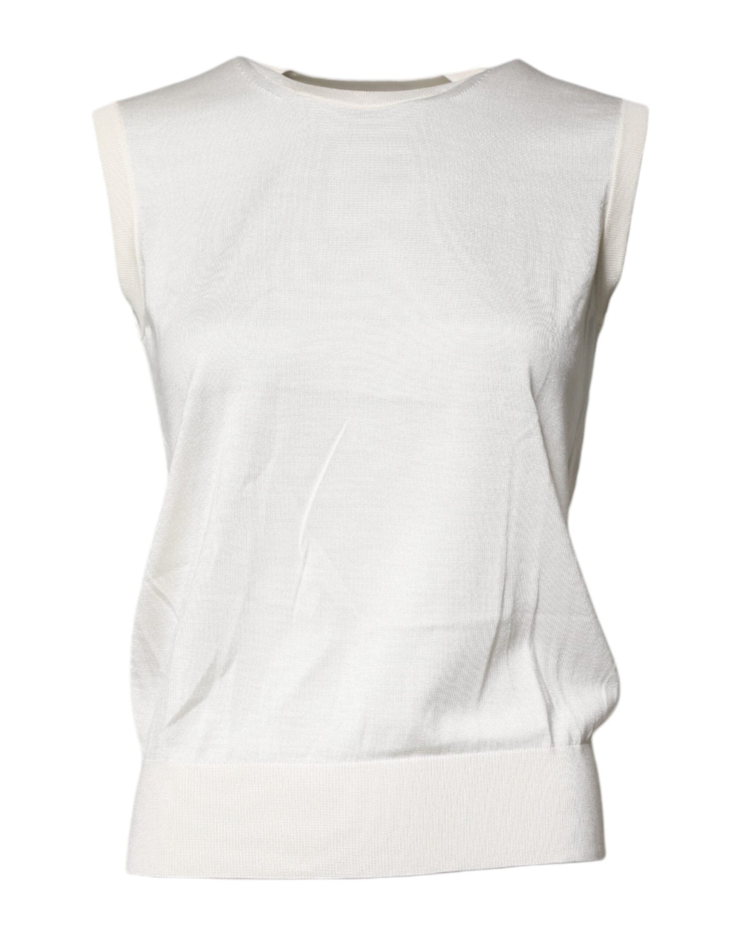 Dolce & Gabbana Cream Sleeveless Silk Round Neck Tank Top