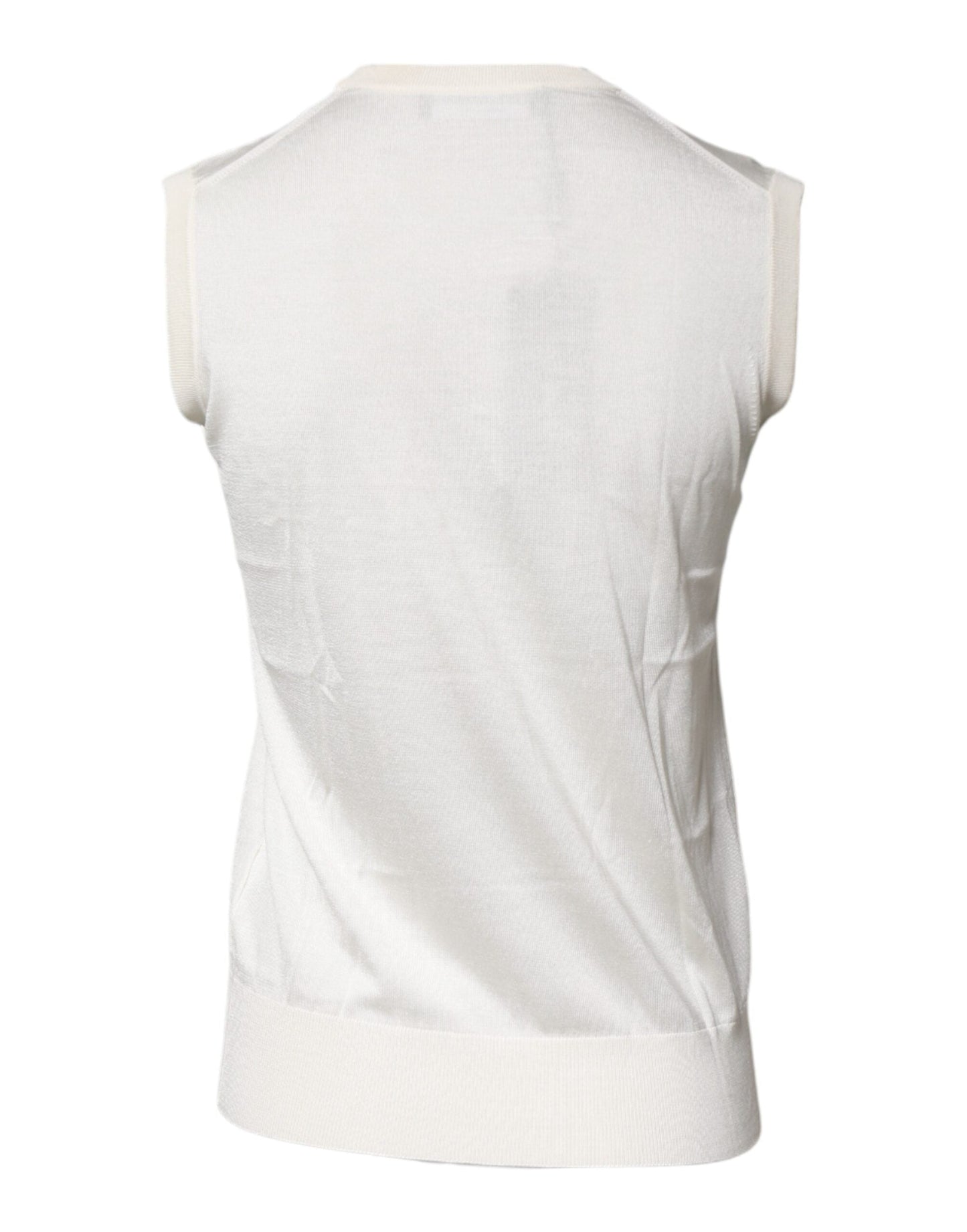 Dolce & Gabbana Cream Sleeveless Silk Round Neck Tank Top