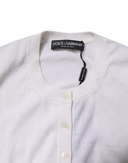 Dolce & Gabbana Cream Cashmere Knit Cropped Cardigan Sweater