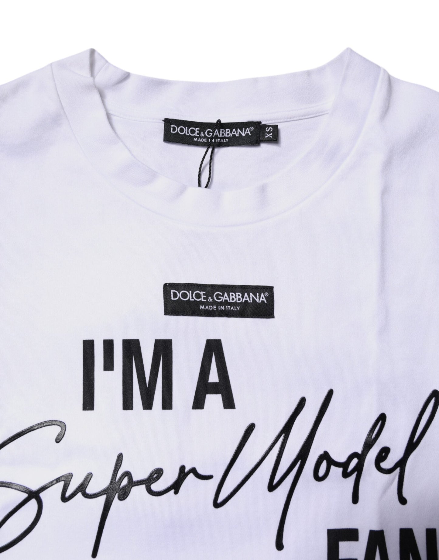 Dolce & Gabbana White Printed Cotton Round Neck Top T-shirt