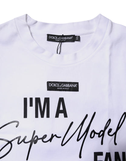 Dolce & Gabbana White Printed Cotton Round Neck Top T-shirt