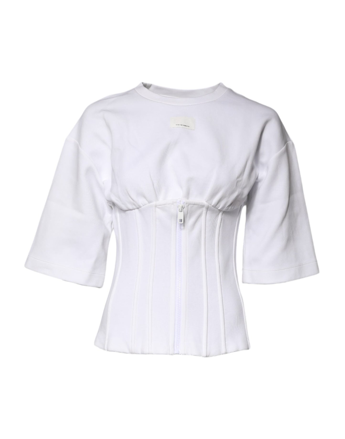 Dolce & Gabbana White Cotton Blend 3/4 Sleeves Blouse Top