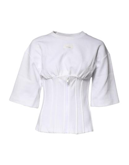 Dolce & Gabbana White Cotton Blend 3/4 Sleeves Blouse Top
