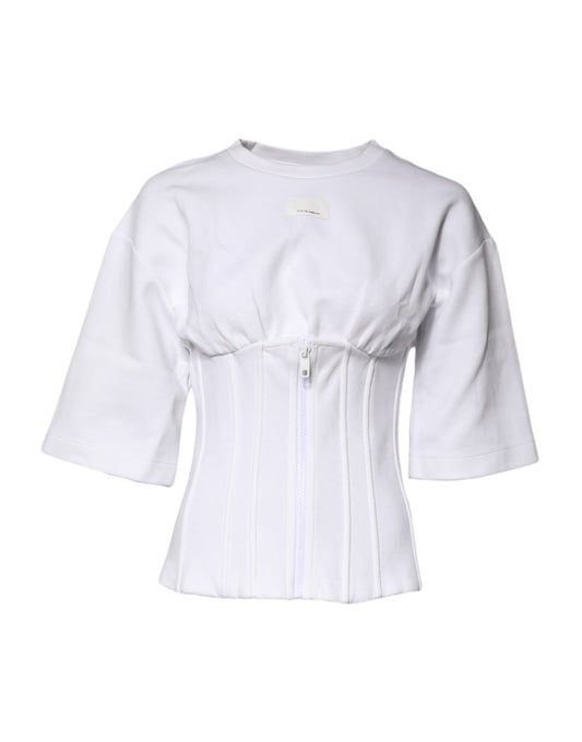 Dolce & Gabbana White Cotton Blend 3/4 Sleeves Blouse Top