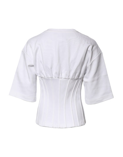 Dolce & Gabbana White Cotton Blend 3/4 Sleeves Blouse Top