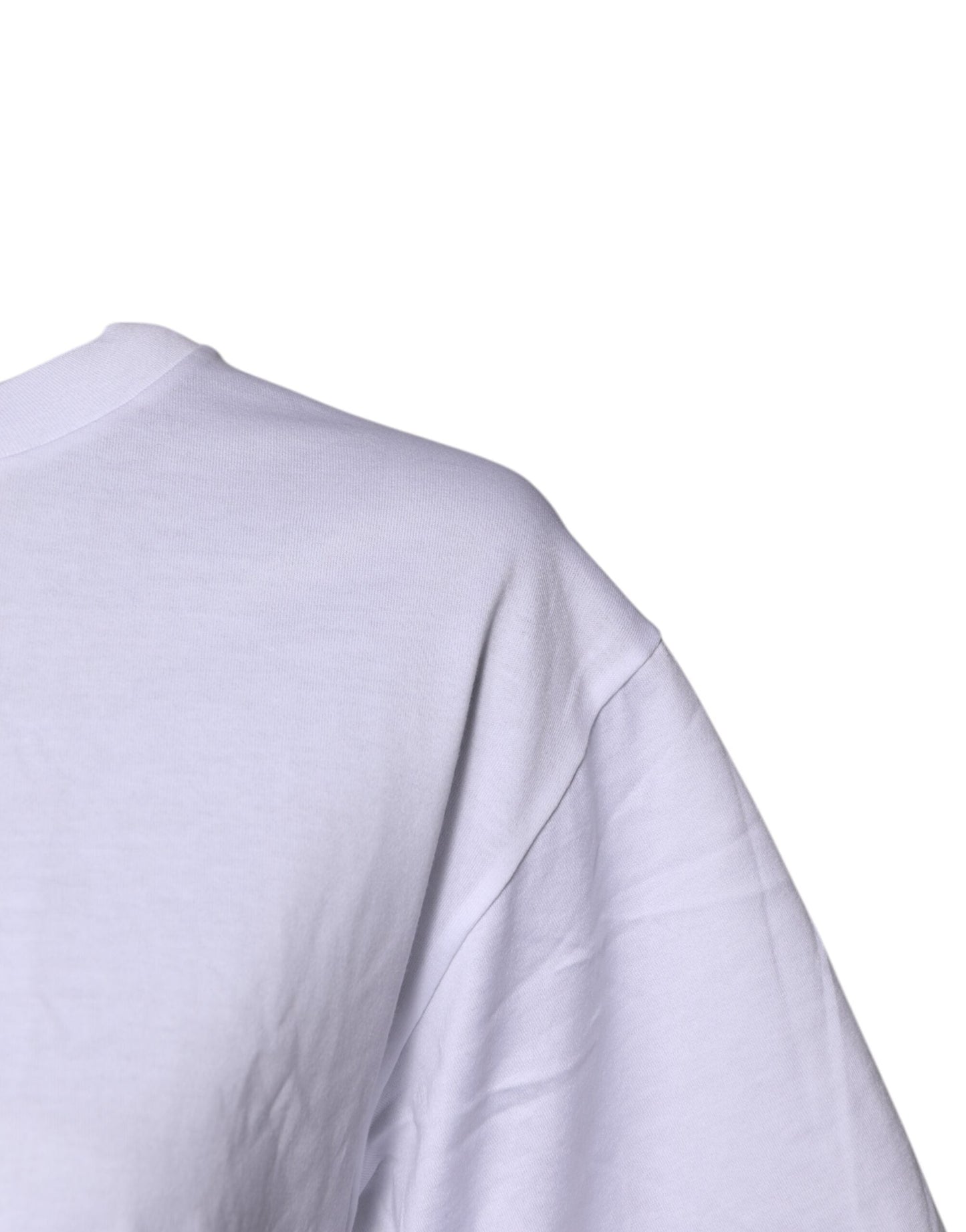 Dolce & Gabbana White Printed Round Neck Top Cotton T-shirt