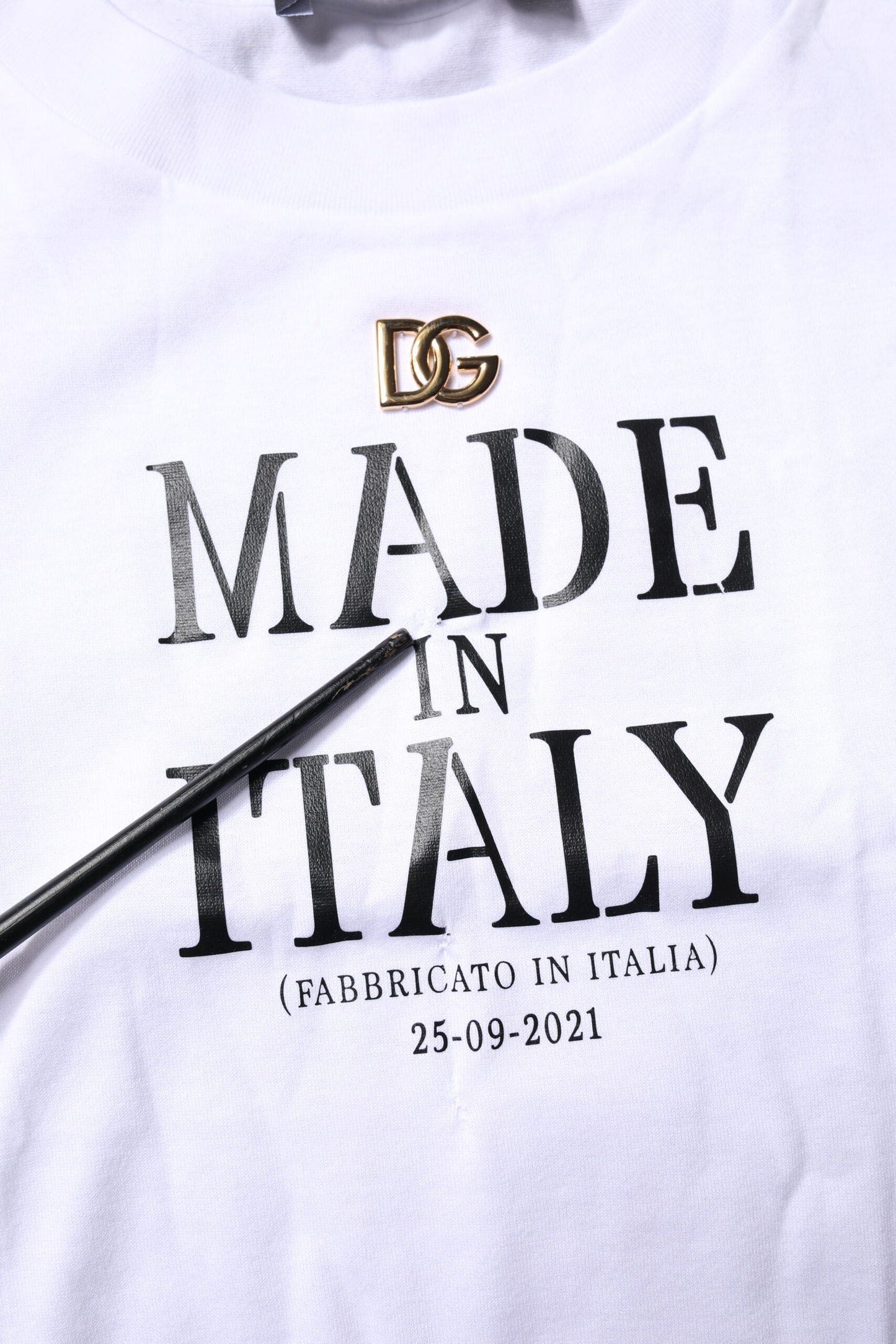 Dolce & Gabbana White Printed Round Neck Top Cotton T-shirt