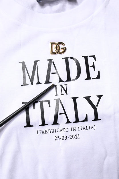 Dolce & Gabbana White Printed Round Neck Top Cotton T-shirt