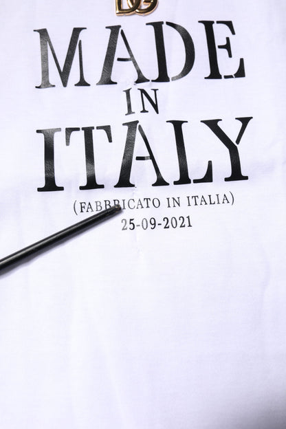 Dolce & Gabbana White Printed Round Neck Top Cotton T-shirt