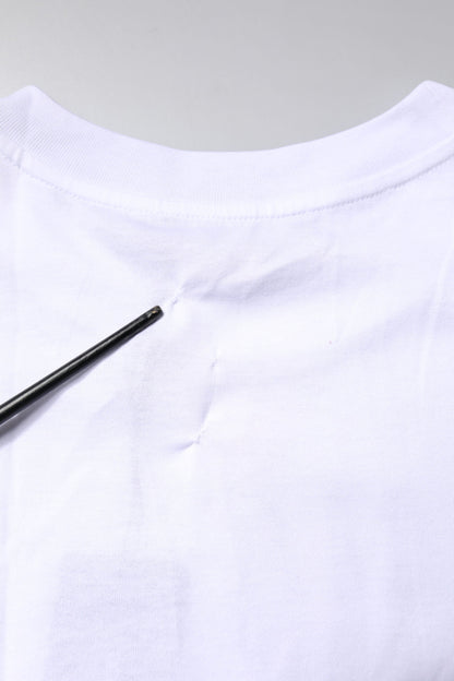 Dolce & Gabbana White Printed Round Neck Top Cotton T-shirt