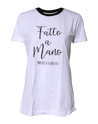 Dolce & Gabbana White Printed Round Neck Top Cotton T-shirt