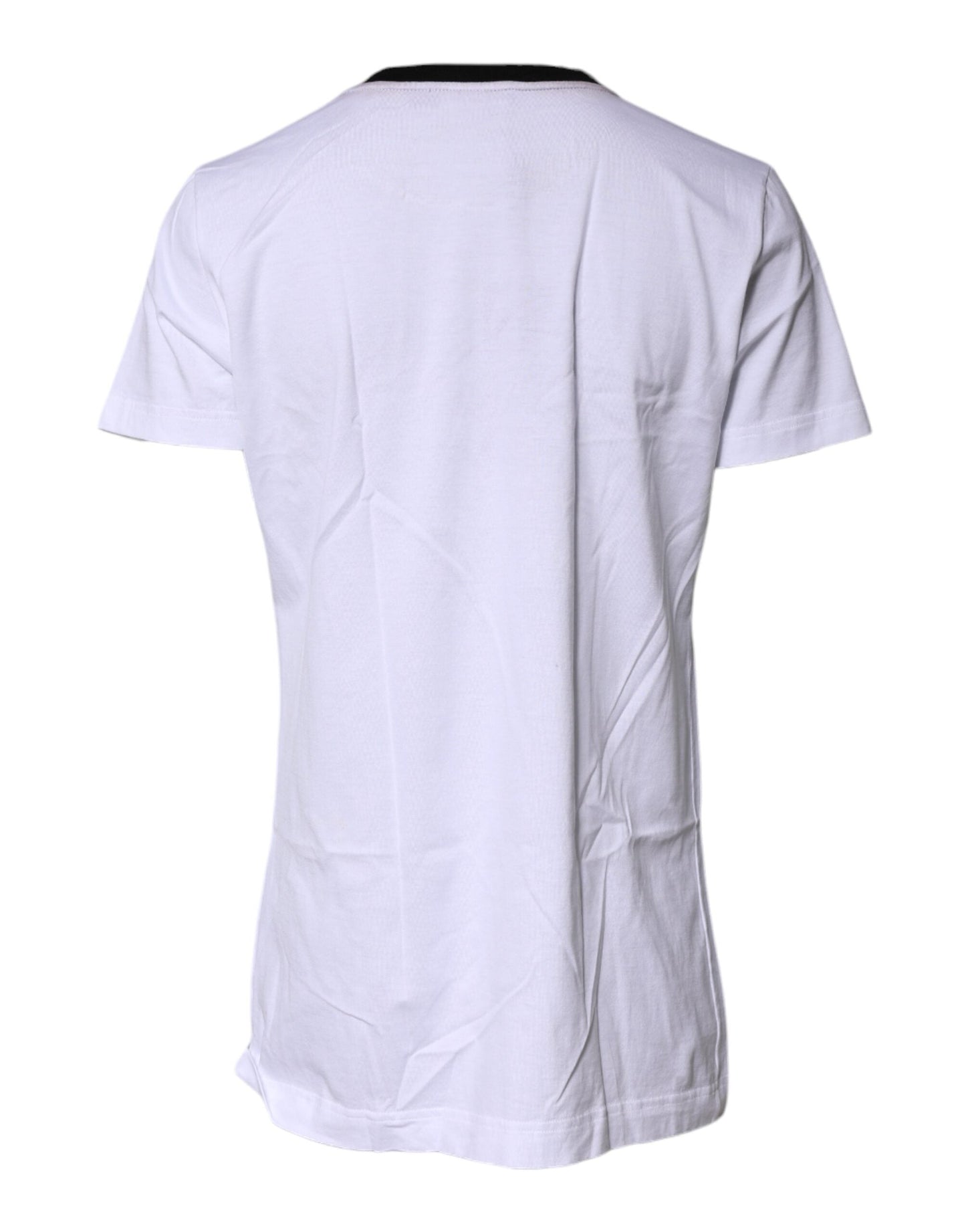 Dolce & Gabbana White Printed Round Neck Top Cotton T-shirt