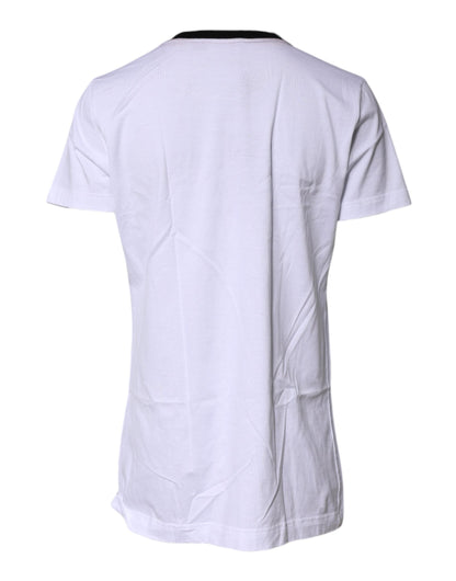 Dolce & Gabbana White Printed Round Neck Top Cotton T-shirt