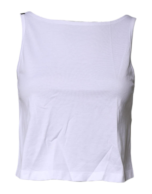 Dolce & Gabbana White Cotton Sleeveless Round Neck Tank Top