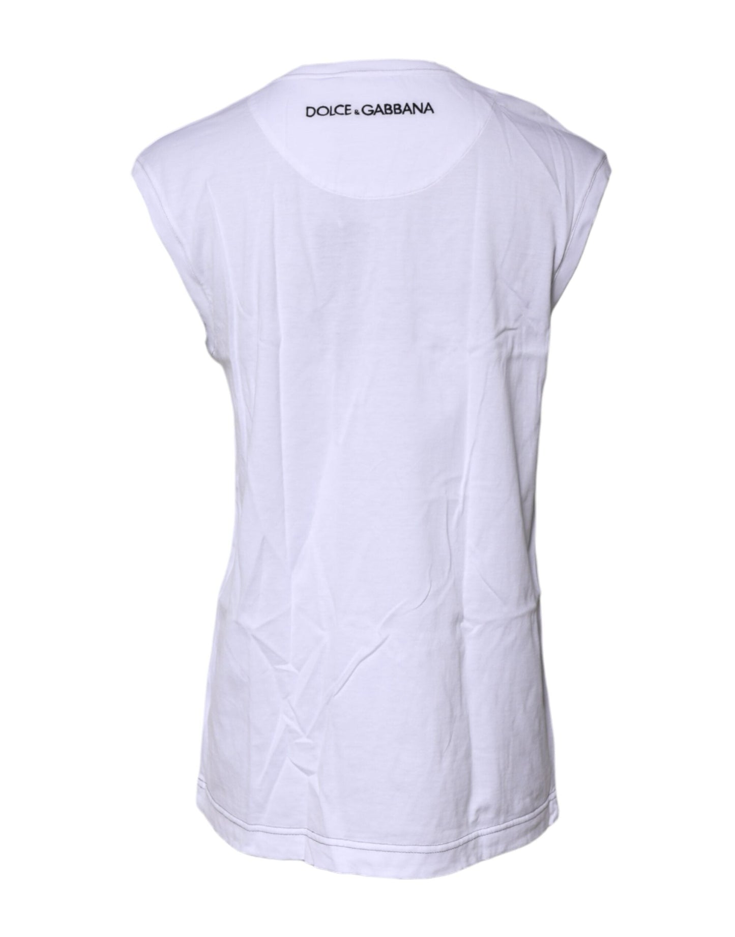 Dolce & Gabbana White Cotton Sleeveless Printed Tank T-shirt