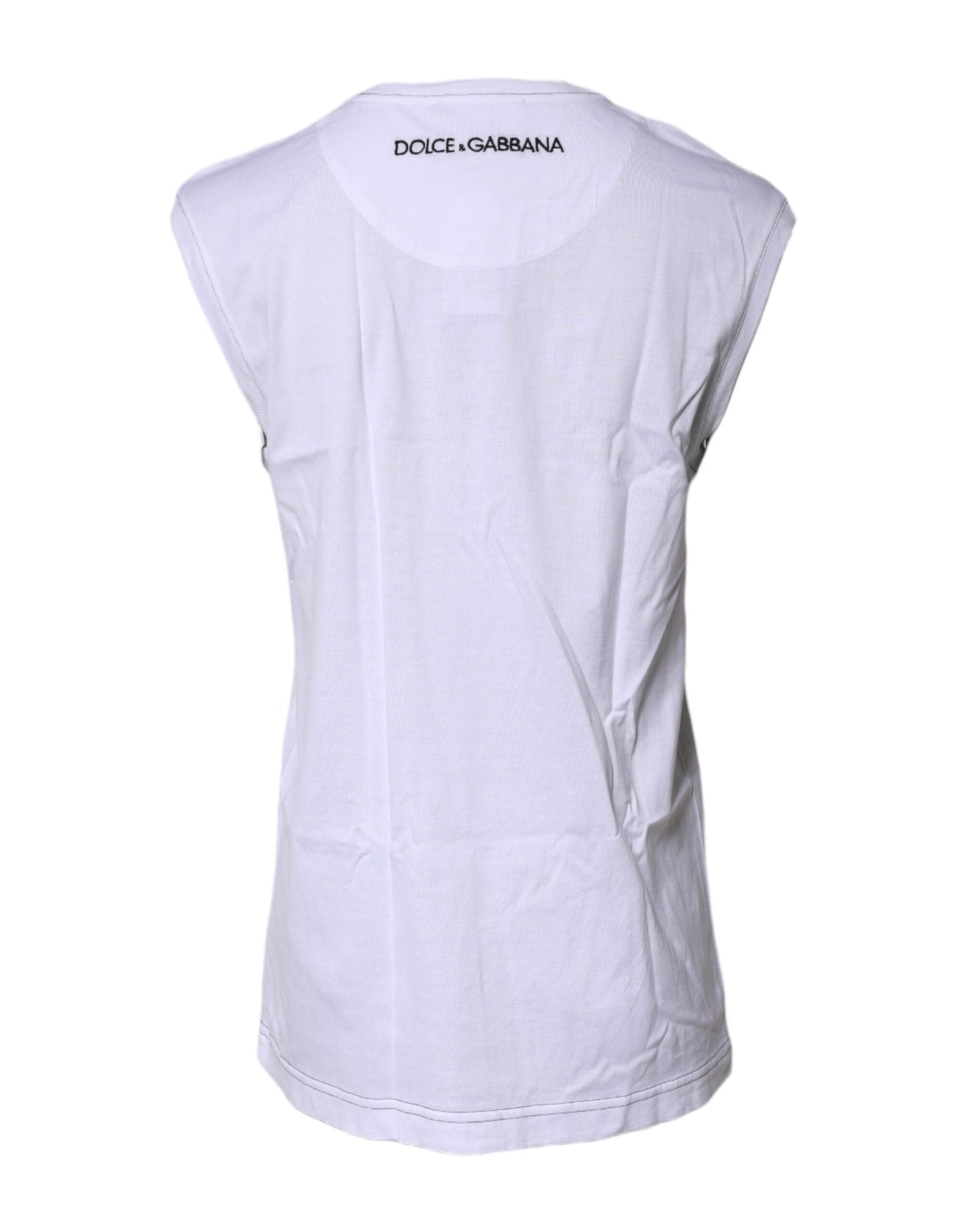 Dolce & Gabbana White Cotton Sleeveless Printed Tank T-shirt