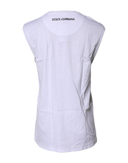 Dolce & Gabbana White Cotton Sleeveless Printed Tank T-shirt