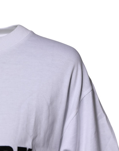 Dolce & Gabbana White Printed Round Neck Top Cotton T-shirt