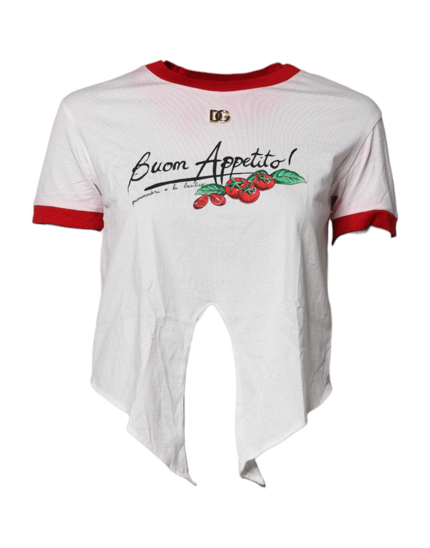 Dolce & Gabbana White Printed Round Neck Cropped Top T-shirt