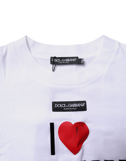 Dolce & Gabbana White Printed Round Neck Top Cotton T-shirt
