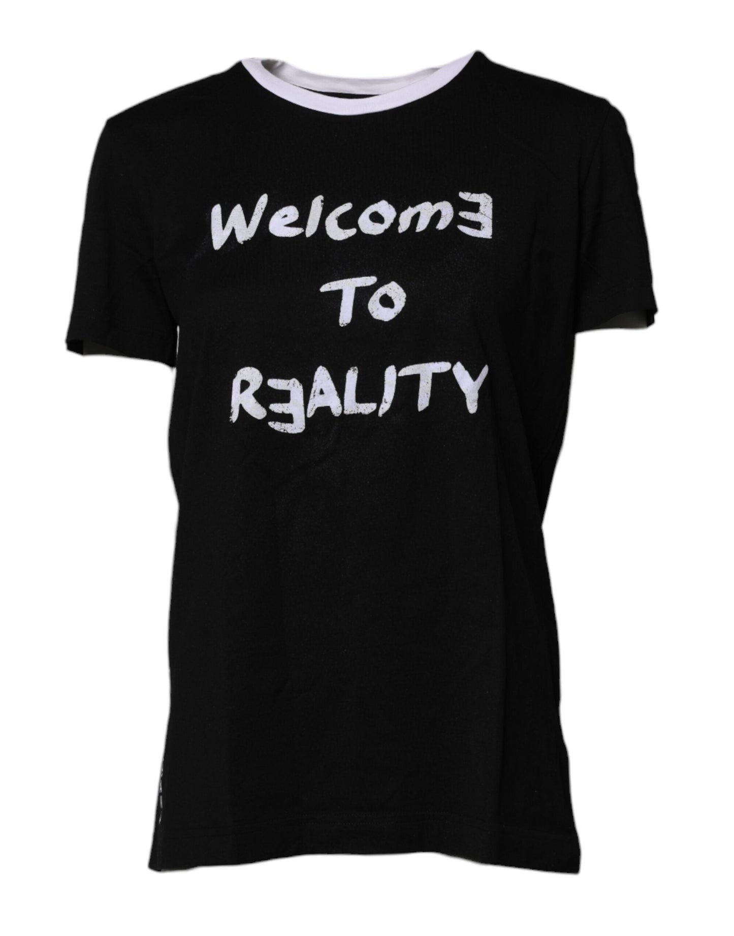 Dolce & Gabbana Black Printed Round Neck Top Cotton T-shirt