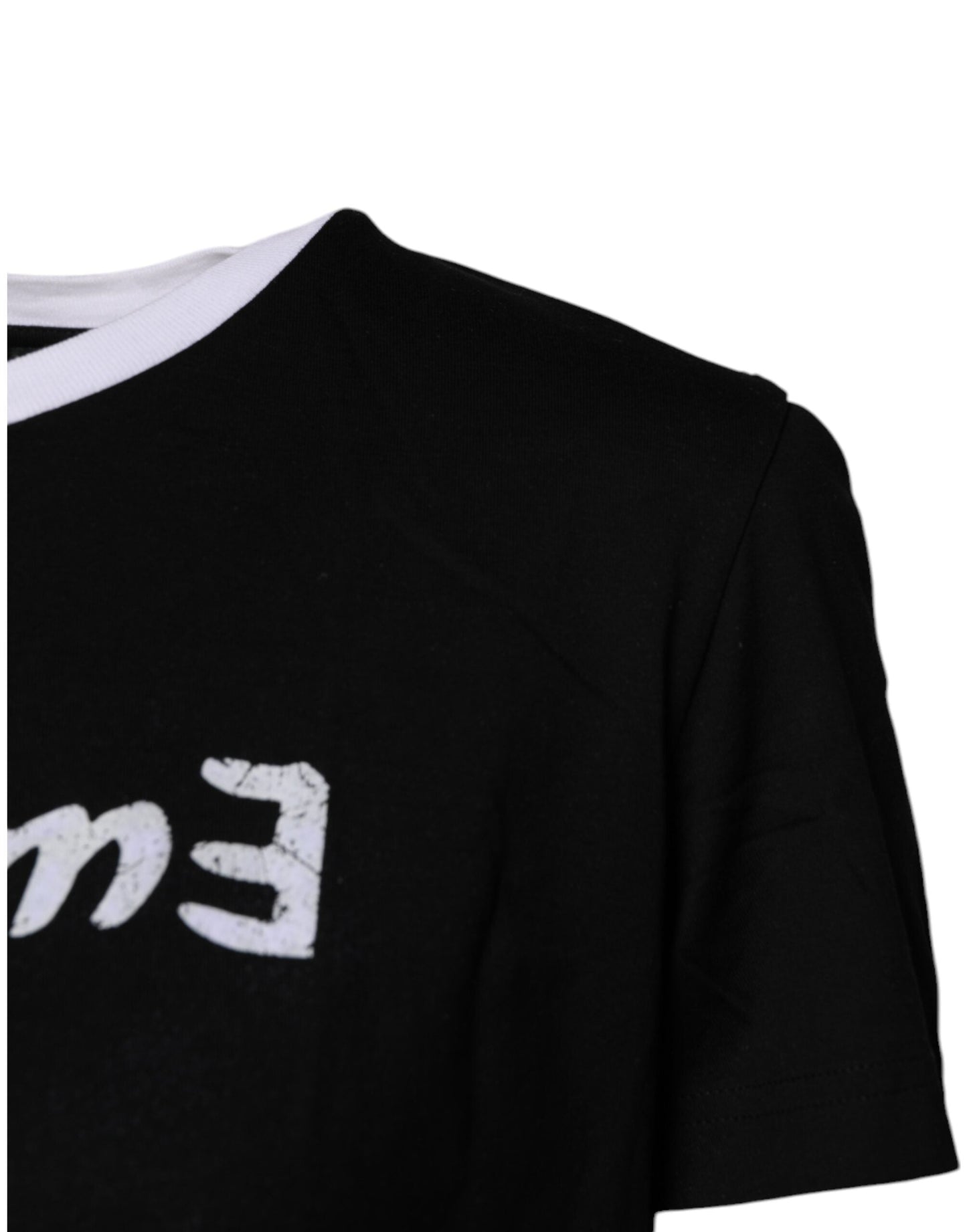 Dolce & Gabbana Black Printed Round Neck Top Cotton T-shirt