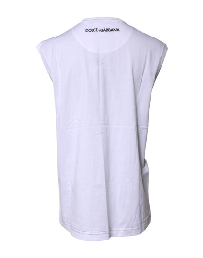 Dolce & Gabbana White Cotton Sleeveless Printed Tank T-shirt