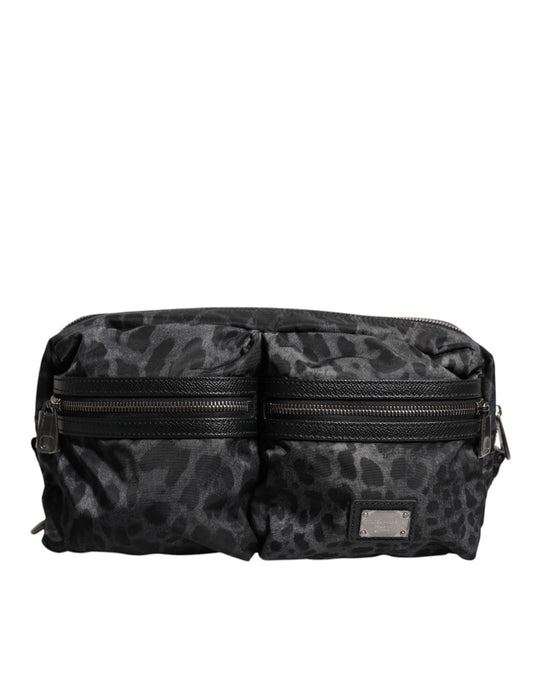 Dolce & Gabbana Black Gray Leopard DG Logo Belt Waist Fanny Pack Bag