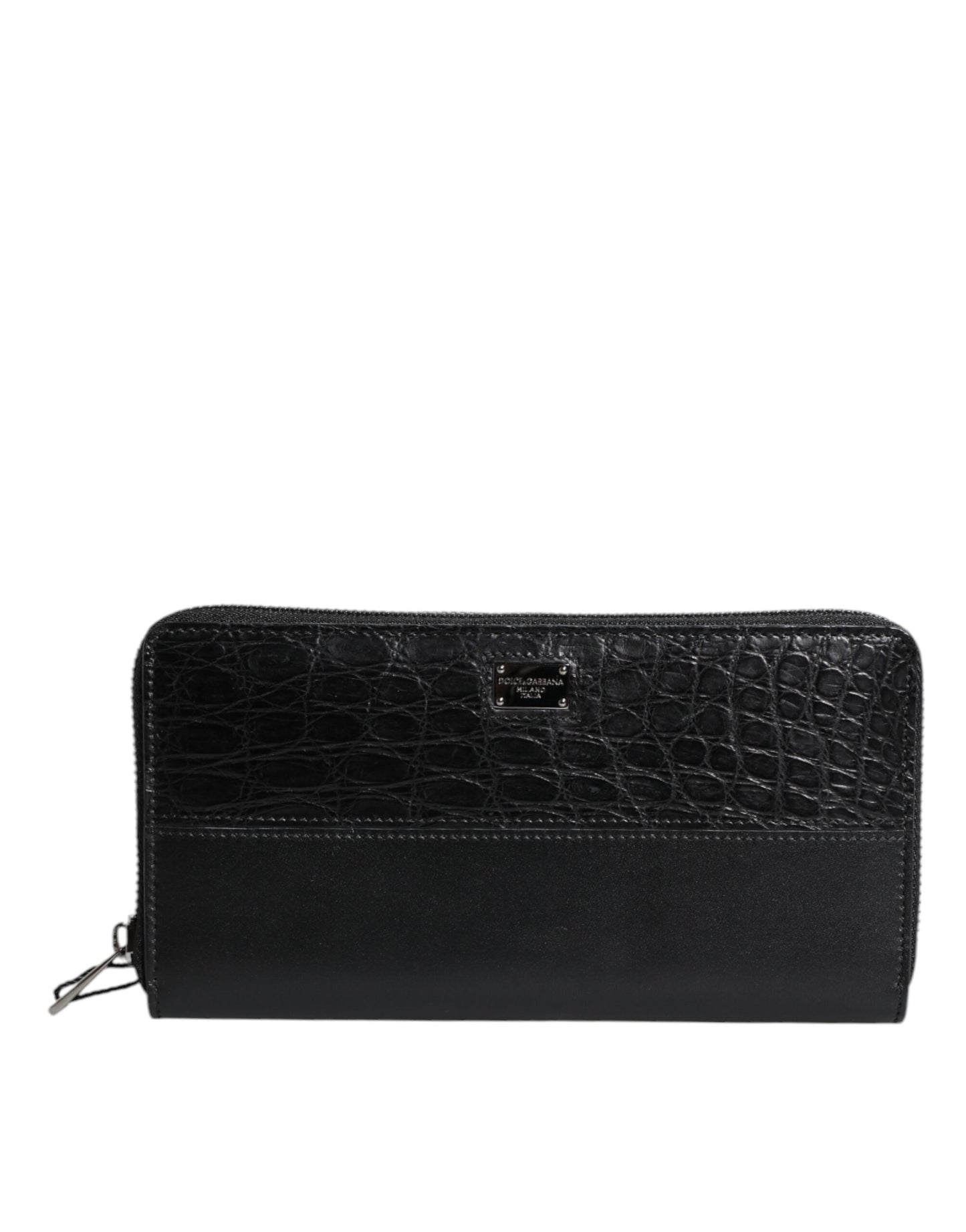 Dolce & Gabbana Black Leather Logo Plaque Zip Around Continental Wallet