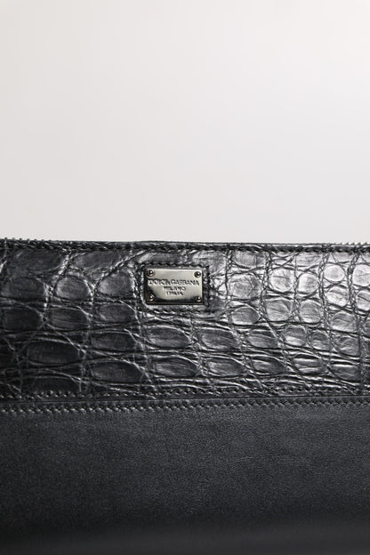 Dolce & Gabbana Black Leather Logo Plaque Zip Around Continental Wallet