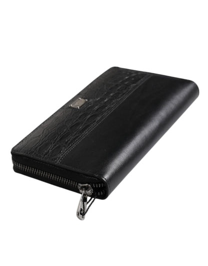 Dolce & Gabbana Black Leather Logo Plaque Zip Around Continental Wallet