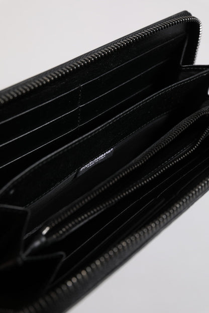 Dolce & Gabbana Black Leather Logo Plaque Zip Around Continental Wallet