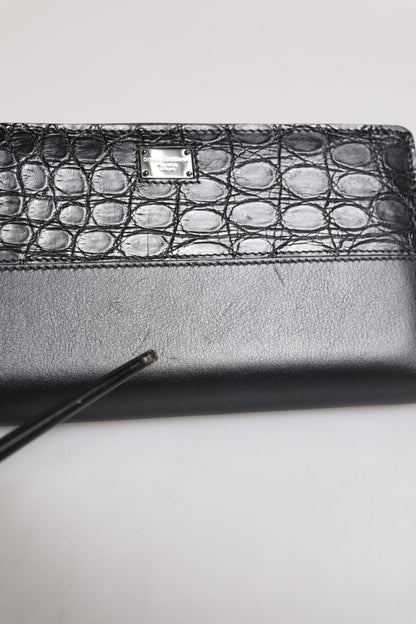 Dolce & Gabbana Black Leather Logo Plaque Zip Around Continental Wallet